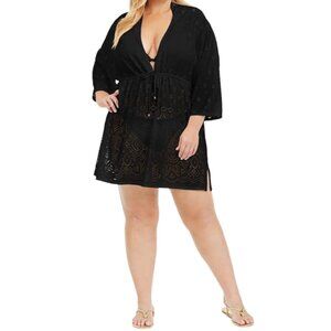 DOTTI GYPSY GEM Women's Swim Plus Size Dress Cover-Up Black